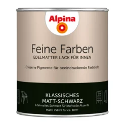 AlpinaBuntlack Feine Farben Lack Klassisches Matt-Schwarz 750ml