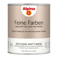 AlpinaBuntlack Feine Farben Lack Zeitloses Matt-Weiss 750ml