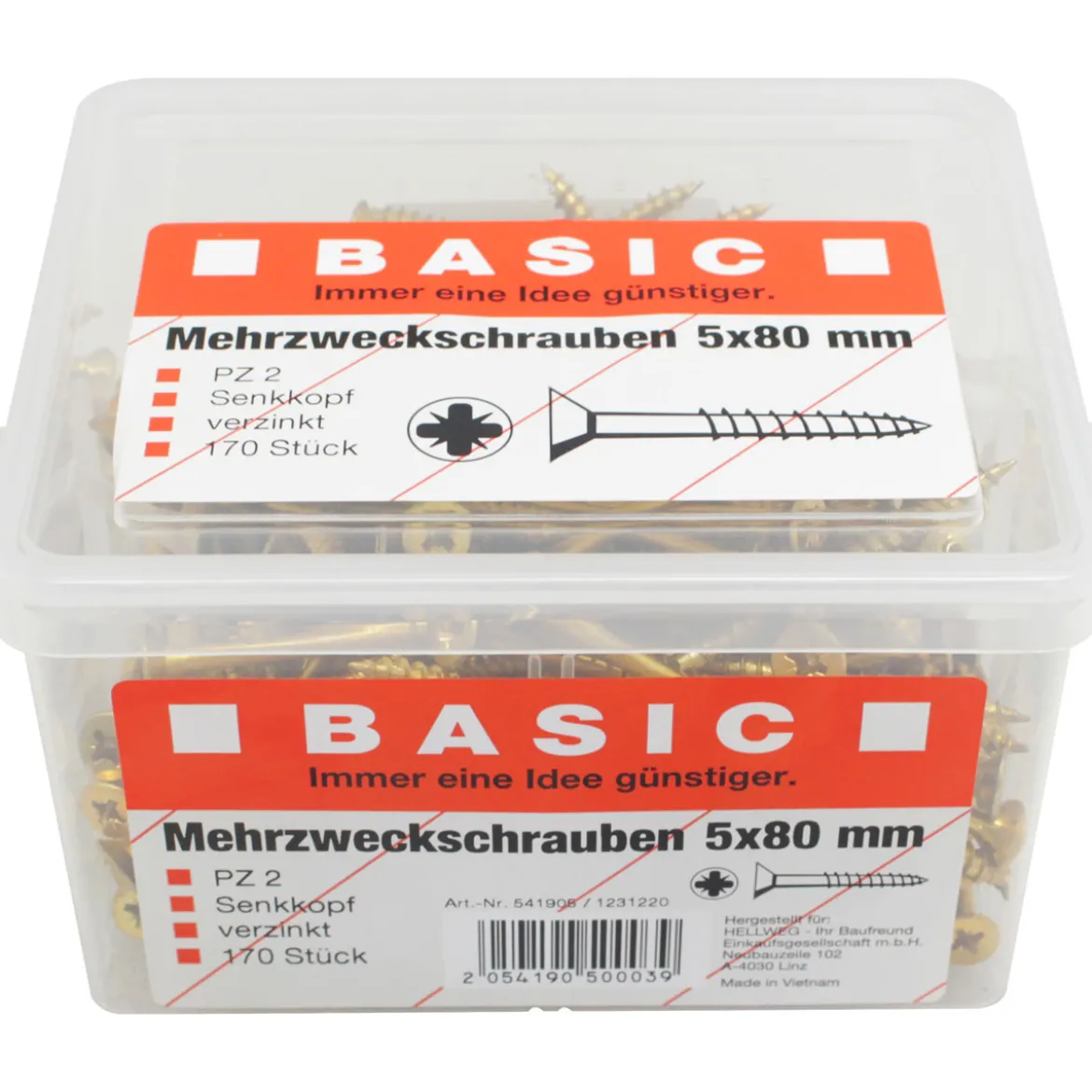 Basic Mehrzweckschrauben 5,0 x 80 mm 170 Stück im Eimer