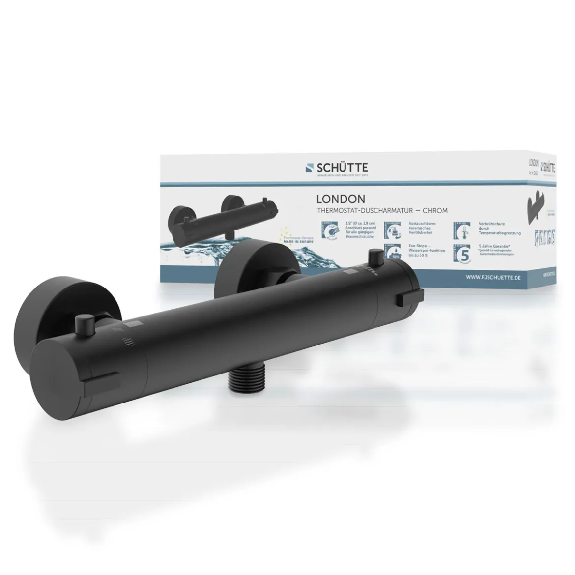 Duschthermostat London,schwarz-matt, 1/2Verbruehschutz und Wassersparfunktion