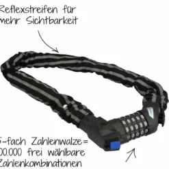 Fischer Bikes Kettenschloss mit Zahlencode und Reflex 80 cm 8 mm