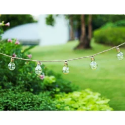 Flector Garten LED-Solar-Lichterkette Golden Vintage mit Naturfaser