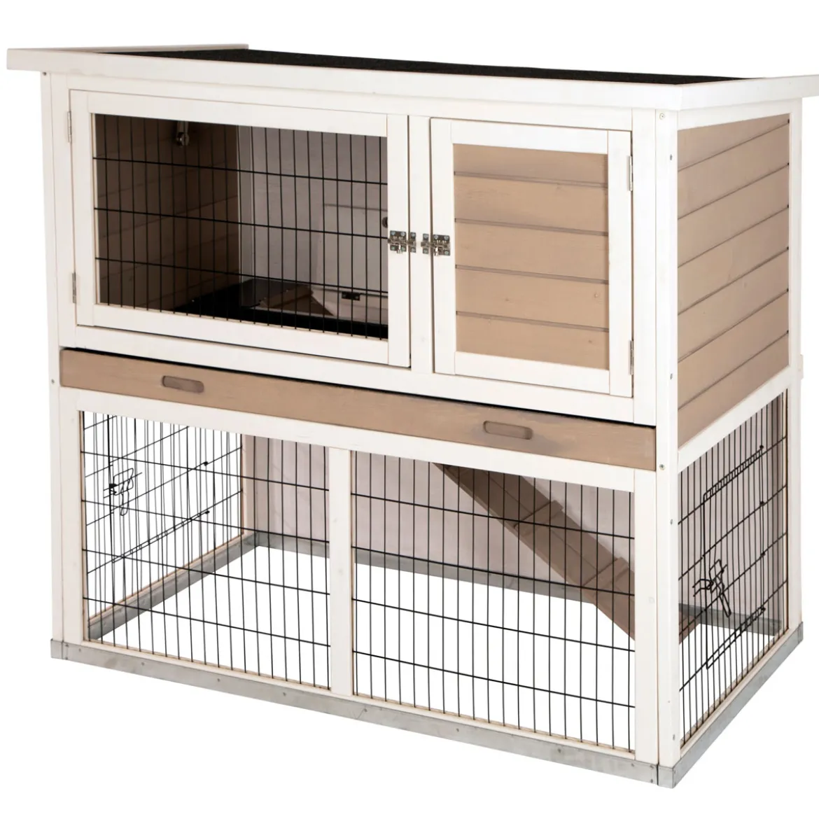 Kleintierstall Lucky 115 x 100 x 65 cm weiß-braun