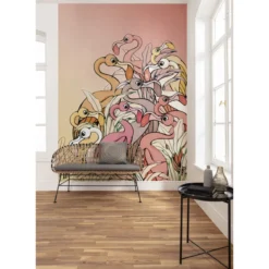 KomarVlies Fototapete Flamingos and Lillys 200x280 cm