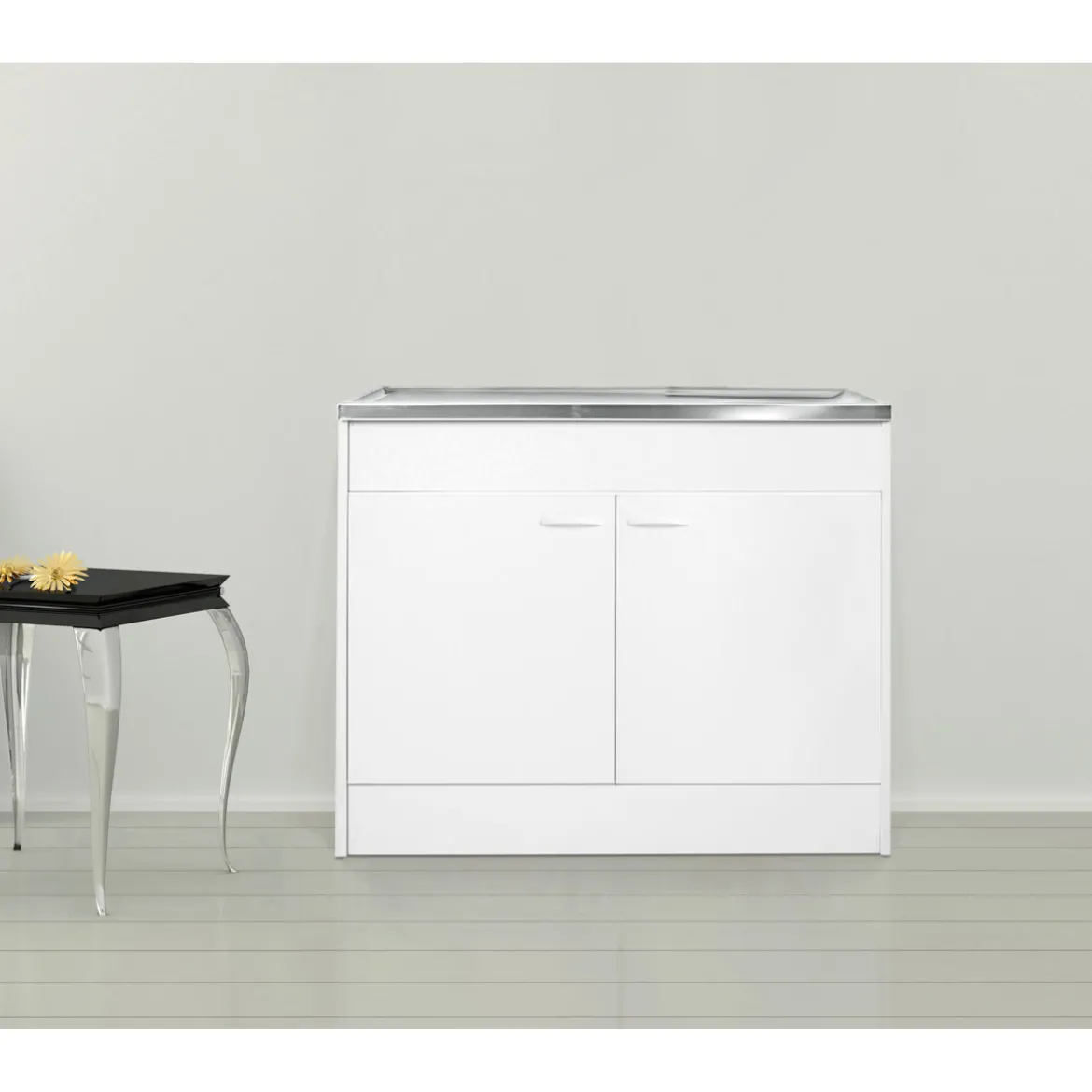 Kompl. Spuele 100x50cm weiss Drehtuer