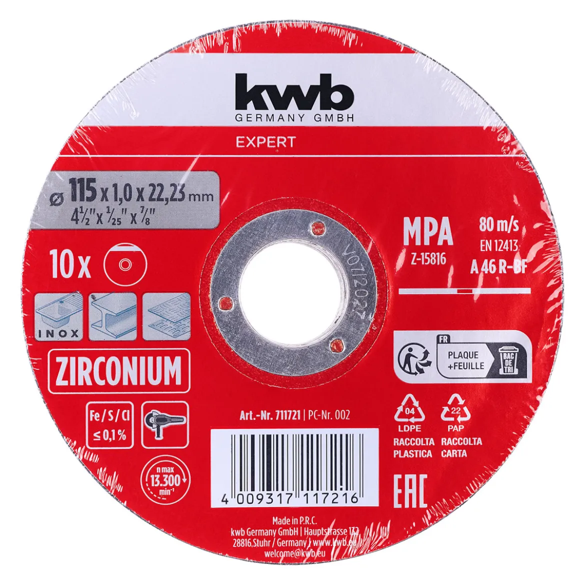 kwb Expert Inox-Gewebetrennscheiben-Set für Metall gerade extradünn 10-tlg. Ø 115 x 1 mm