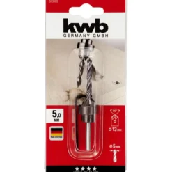kwbHolzspiralbohrer-Set mit Aufstecksenker und Tiefenstop 3 teilig Durchmesser 5 mm