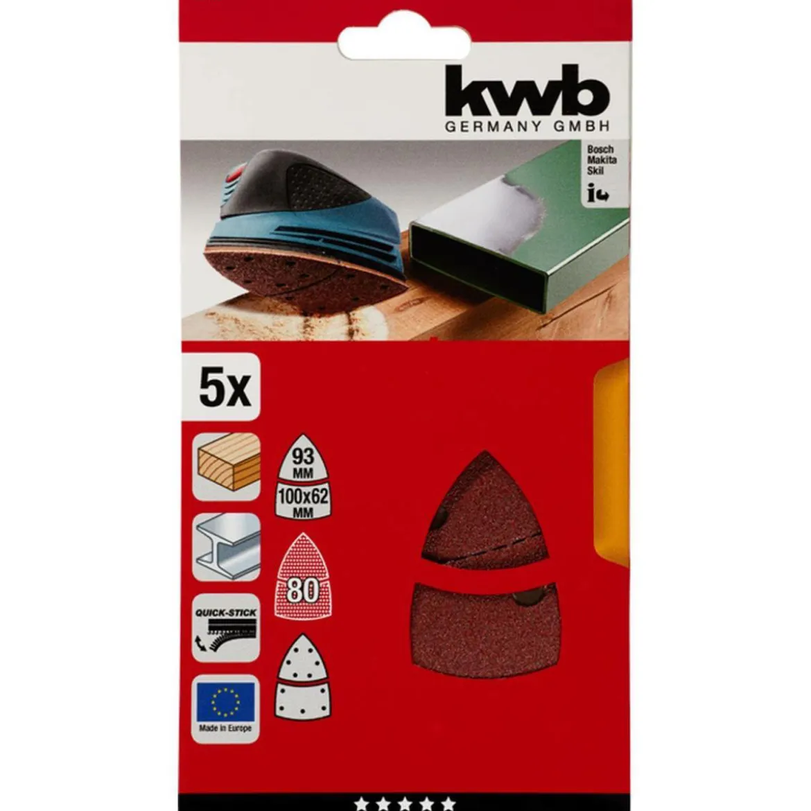 kwbSchleifdreiecke Quick Stick Holz und Metall K80