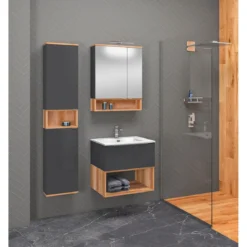 LED-Spiegelschrank Nelle anthrazit Eiche Country 60 cm