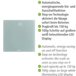 Personenwaage LED 30x30cm grau