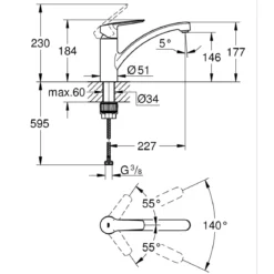 Start SP-Armatur Messing chromschwenkbar, Grohe Zero-Technologie