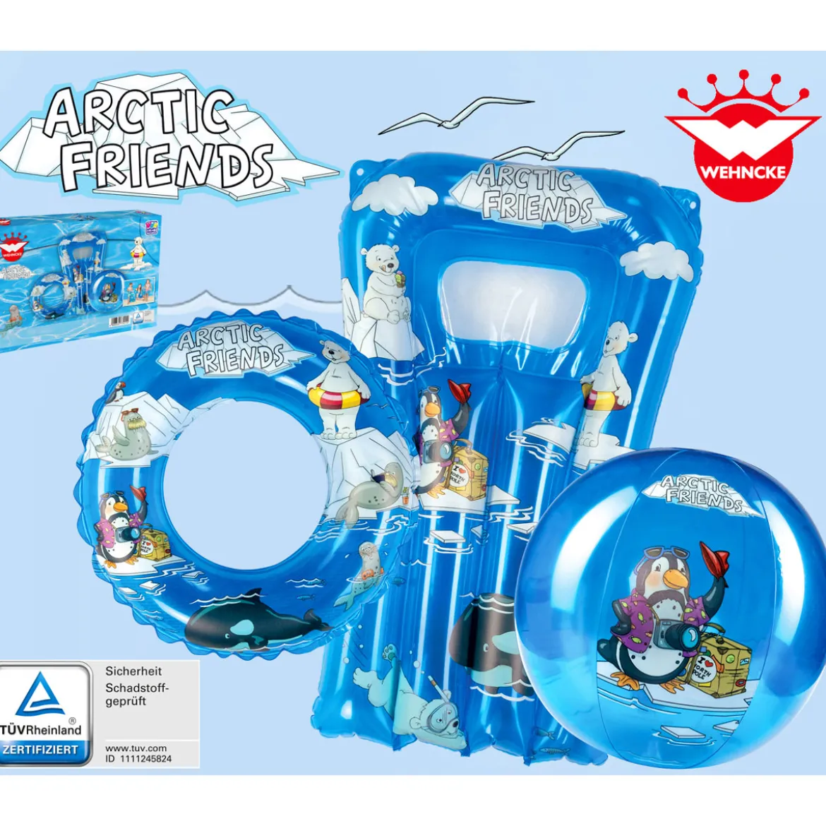 Strand-Set Arctic Friends bestehend aus Wasserball Schwimmring Kindermatratze