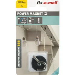 Suki Topfmagnet Neodym mit Schraubhaken M5 Ø 28 x 38 mm, gummiert, silber-schwarz