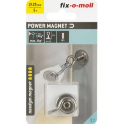 Suki Topfmagnet Neodym mit Öse Ø 25 x 42 mm, Gewindebuchse M5, silber