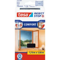 Tesa Fliegengitter Comfort 170 x 180 cm anthrazit für Fenster inkl Klettband