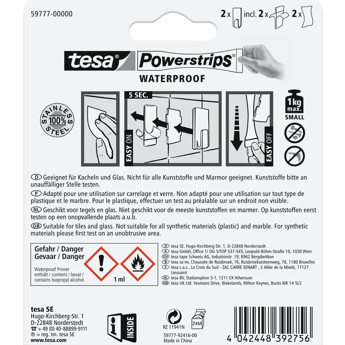 Tesa Haken Powerstrips Waterproof Small Metall