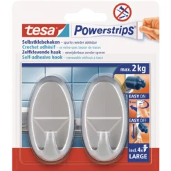 Tesa Haken Powertstripe Large Oval mattchrom 2 Haken und 4 Strips