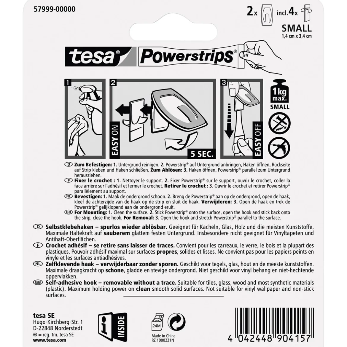 Tesa Haken Powertstripe Small Metallic 2 Haken und 4 Strips
