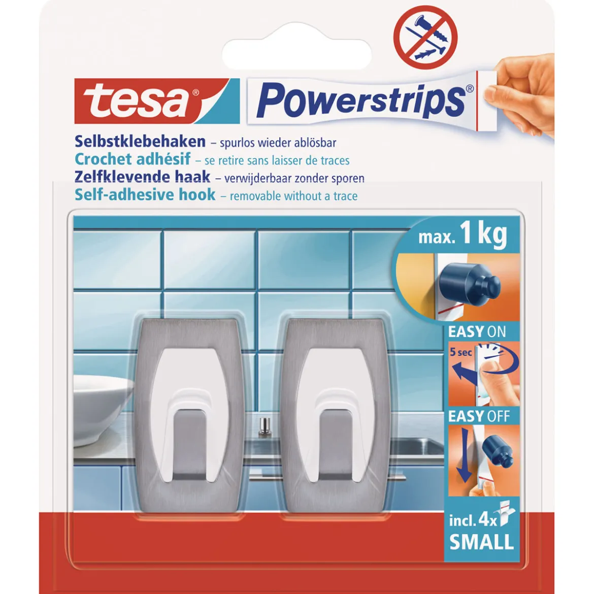 Tesa Haken Powertstripe Small Metallic 2 Haken und 4 Strips