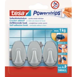 Tesa Haken Powertstripe Small chrom Oval 3 Haken und 4 Strips