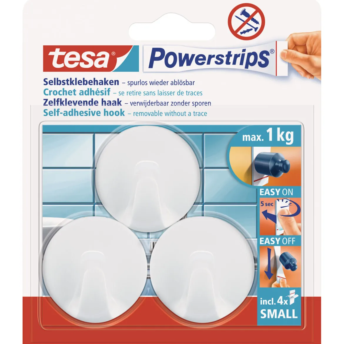 Tesa Powerstrips Haken Small rund weiß 3 Stück