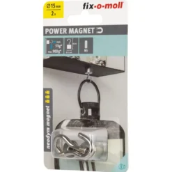 Topfmagnet Neodym mit Schraubhaken M5 Ø 15 x 38 mm, silber