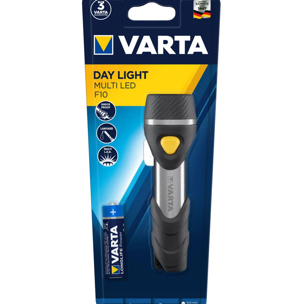 Varta LED-Taschenlampe Day Light Multi LED F10 mit Batterien schwarz