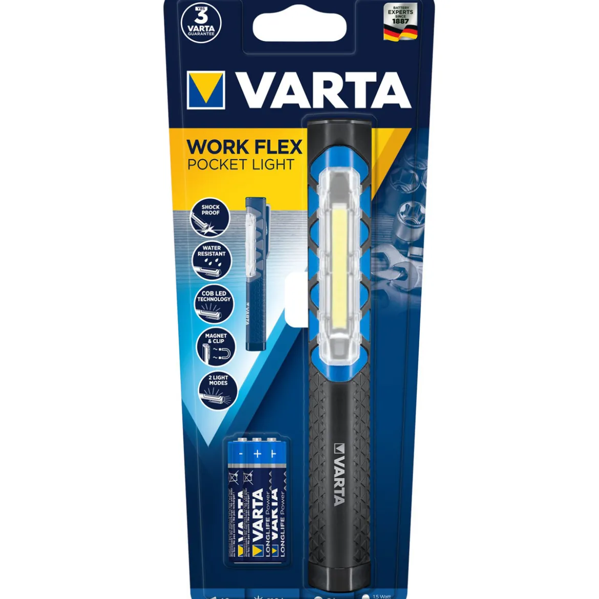 Varta LED-Taschenlampe Work Flex Pocket Light mit Batterien schwarz