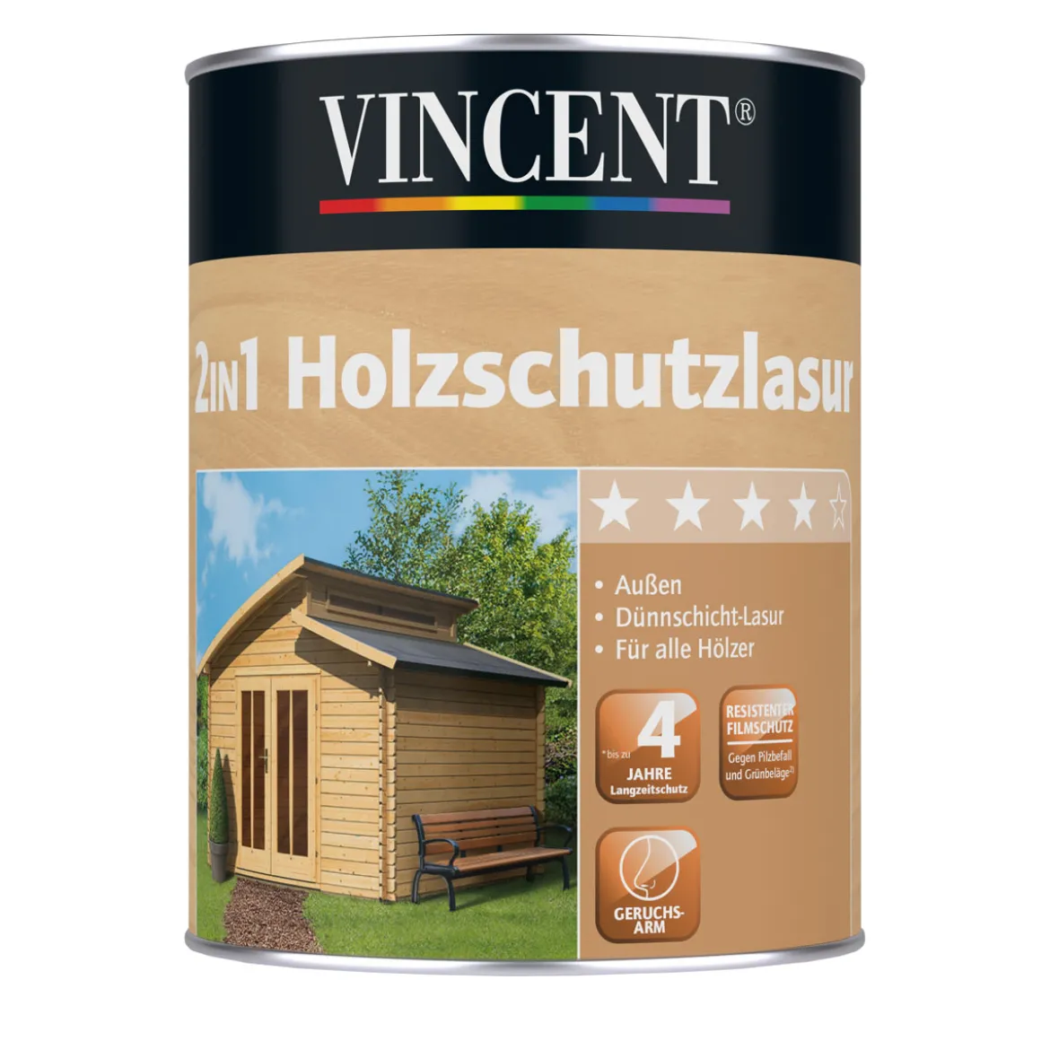 Vincent 2in1 Holzschutzlasur Nussbaum 2,5 L