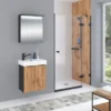 Waschbeckenunterschrank Mara, 55cm, Schwarz, 2 Türen, Soft-Close, inkl. Keramik-Becken