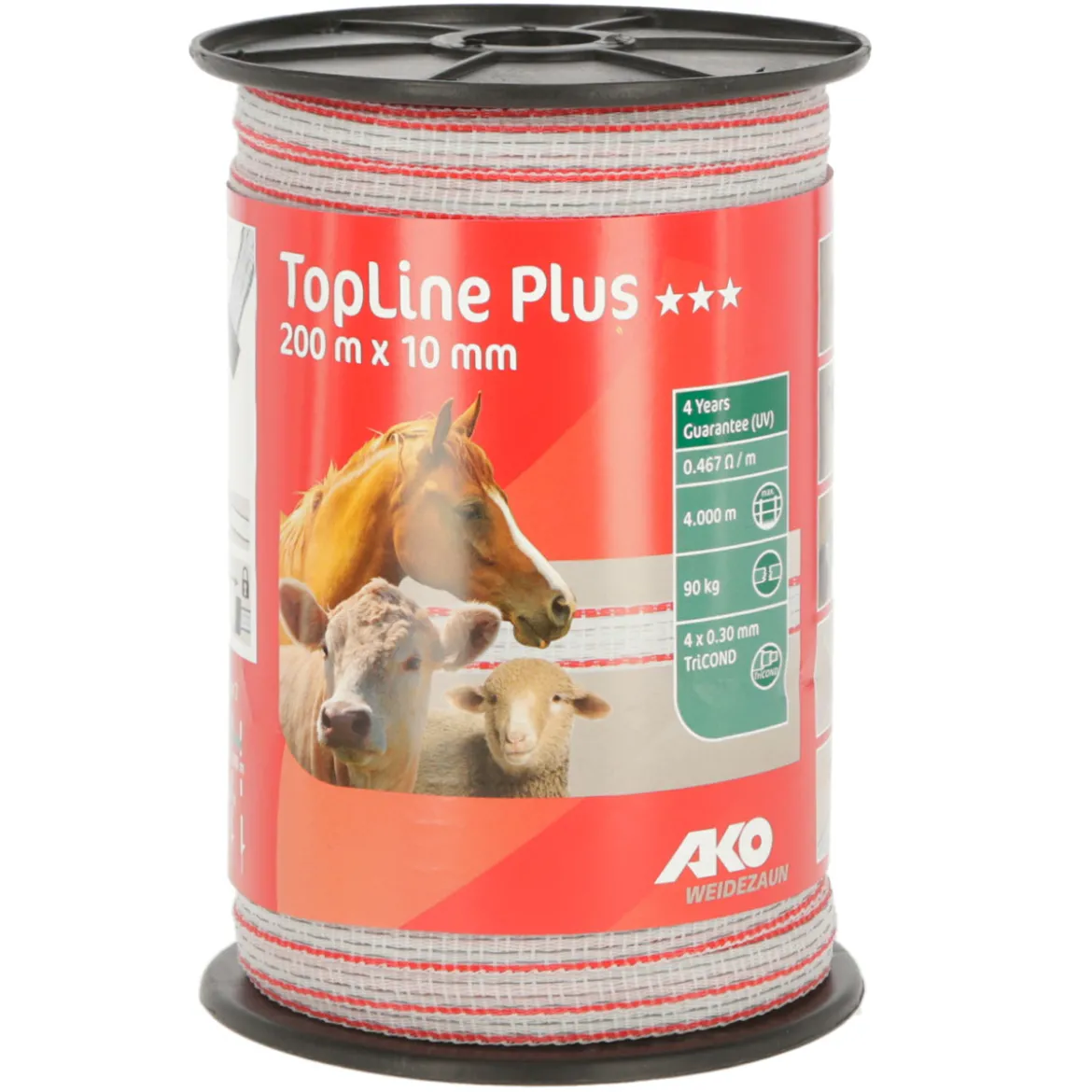 Weidezaunband TopLine Plus 200 m 10 mm weiß-rot