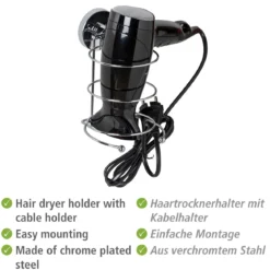 Wenko Haartrocknerhalter Befestigen ohne bohren Vacuum-Loc