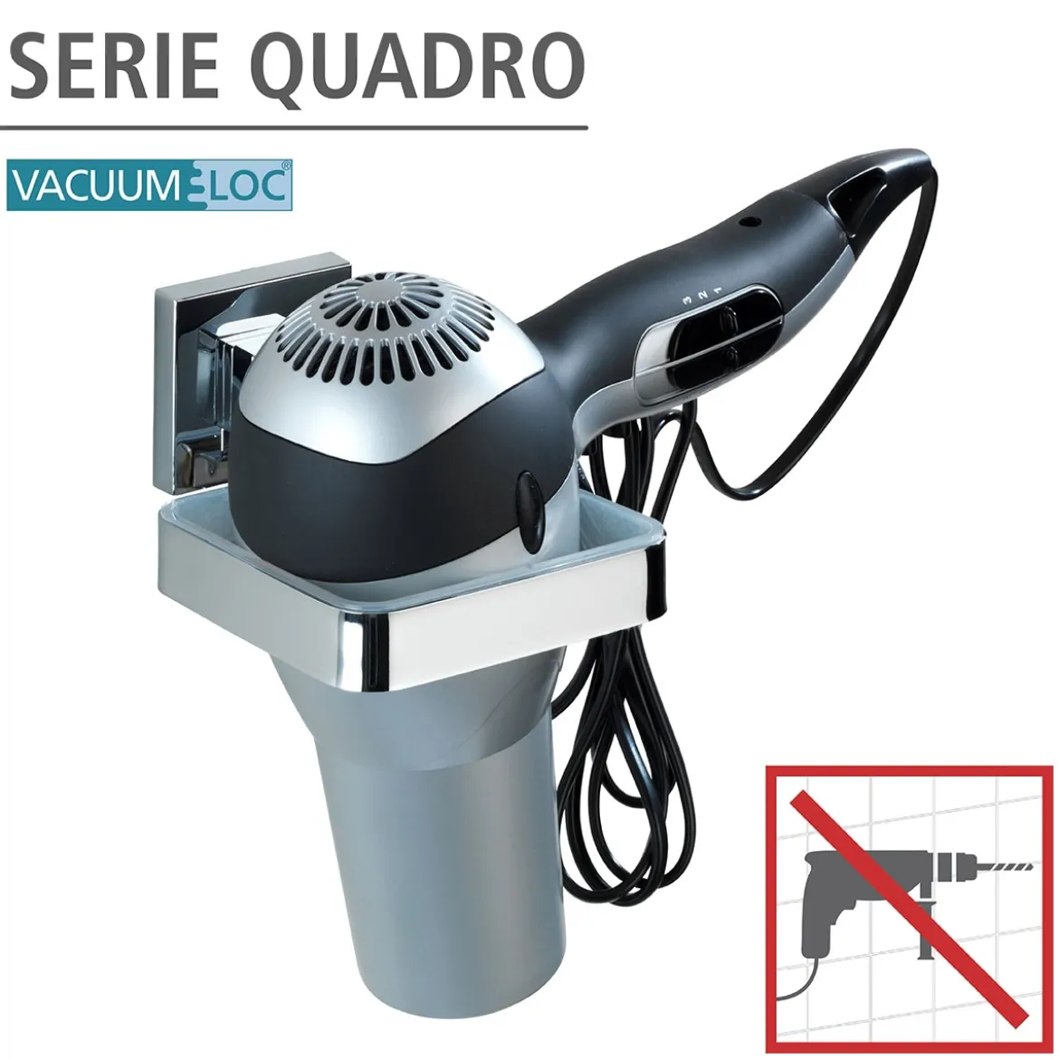 Wenko Haartrocknerhalter Quadro Befestigen ohne bohren Vacuum-Loc