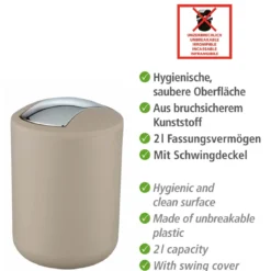 Wenko Schwingdeckeleimer Brasil S taupe 2 L