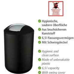 Wenko Schwingdeckeleimer Brasil L schwarz 6,5 L