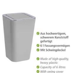 Wenko Schwingdeckeleimer Candy grau 6 L