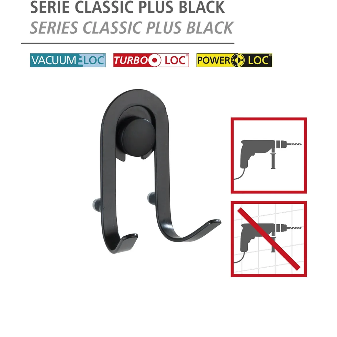 Wenko Wandhaken Classic Plus schwarz 2er Set